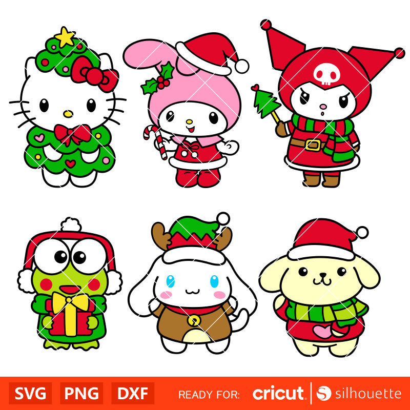 Christmas Sanrio Friends Bundle Svg, Christmas Svg, Hello Kitty Christmas Svg, Kawaii Svg, Cricut, Silhouette Vector Cut File