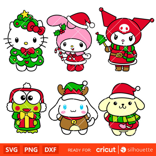 Christmas Sanrio Friends Bundle Svg, Christmas Svg, Hello Kitty Christmas Svg, Kawaii Svg, Cricut, Silhouette Vector Cut File