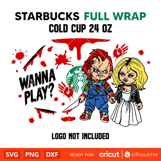 Chucky Wanna Play Starbucks Full Wrap Svg, Halloween Svg, Spooky Season Svg, Trick or Treat Svg, Cricut, Silhouette Vector Cut File
