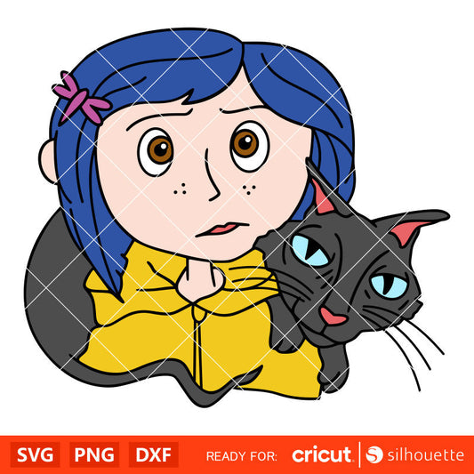 Coraline and Cat Svg, Coraline Button Eyes Svg, Halloween Svg, Horror Movie Svg, Cricut, Silhouette Vector Cut File