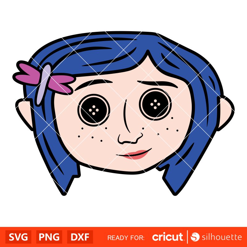 Coraline Head Svg, Coraline Button Eyes Svg, Halloween Svg, Horror Svg, Cricut, Silhouette Vector Cut File