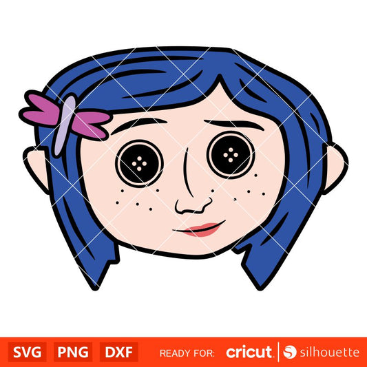 Coraline Head Svg, Coraline Button Eyes Svg, Halloween Svg, Horror Svg, Cricut, Silhouette Vector Cut File