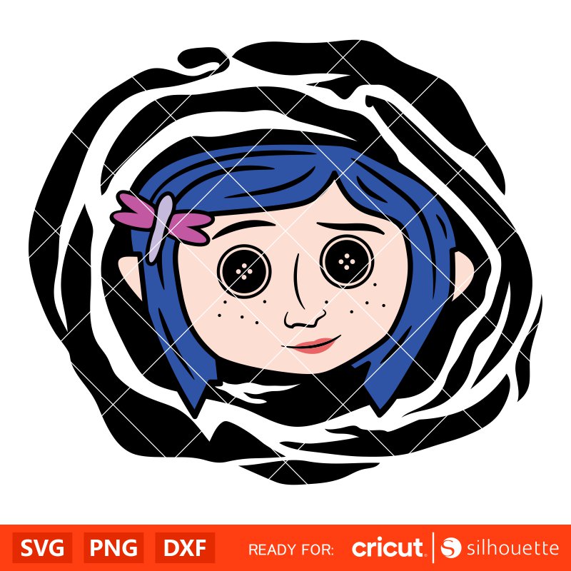 Coraline Head Svg, Coraline Button Eyes Svg, Halloween Svg, Horror Svg, Cricut, Silhouette Vector Cut File