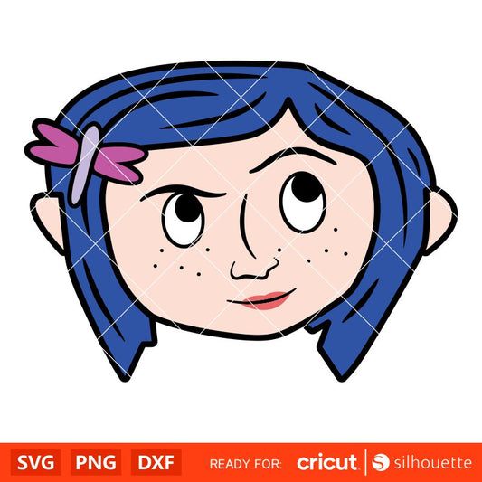 Coraline Head Svg, Coraline Button Eyes Svg, Halloween Svg, Horror Svg, Cricut, Silhouette Vector Cut File