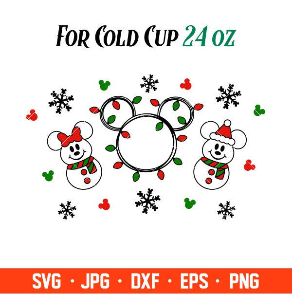 Cute Christmas Mickey & Minnie Snowman Full Wrap Svg, Starbucks Svg, Coffee Ring Svg, Cold Cup Svg, Cricut, Silhouette Vector Cut File