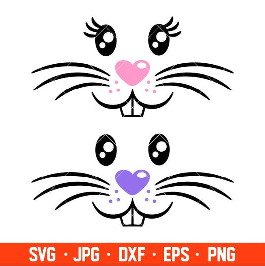 Easter Bunny Faces Svg, Happy Easter Svg, Easter egg Svg, Spring Svg, Cricut, Silhouette Vector Cut File