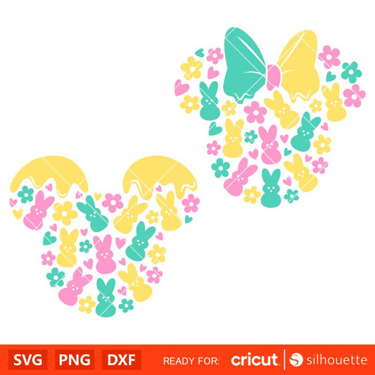 Easter Donut Mickey & Minnie Svg, Easter Bunny Svg, Happy Easter Svg, Disney Svg, Cricut, Silhouette Vector Cut File