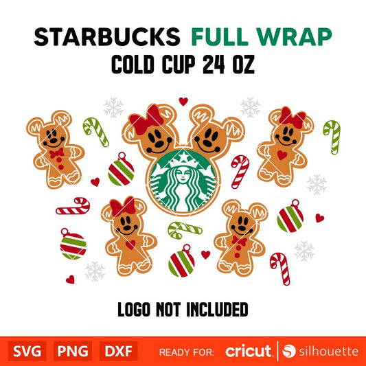Christmas Gingerbread Mickey & Minnie Full Wrap Svg, Starbucks Svg, Coffee Ring Svg, Cold Cup Svg, Cricut, Silhouette Vector Cut File