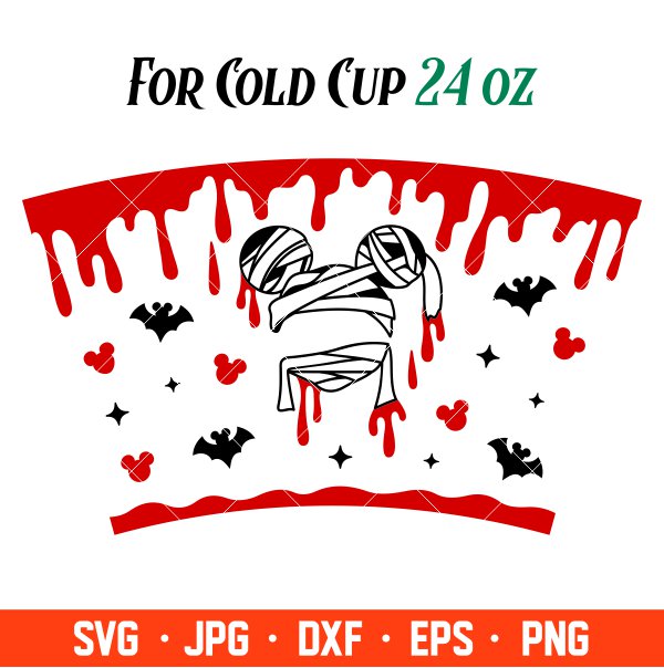 Halloween Mickey Mummy Blood Dripping Full Wrap Svg, Starbucks Svg, Coffee Ring Svg, Cold Cup Svg, Cricut, Silhouette Vector Cut File