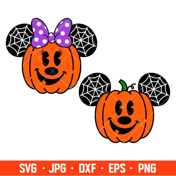 Halloween Pumpkin Mickey & Minnie Svg, Free Svg, Daily Freebies Svg, Cricut, Silhouette Vector Cut File