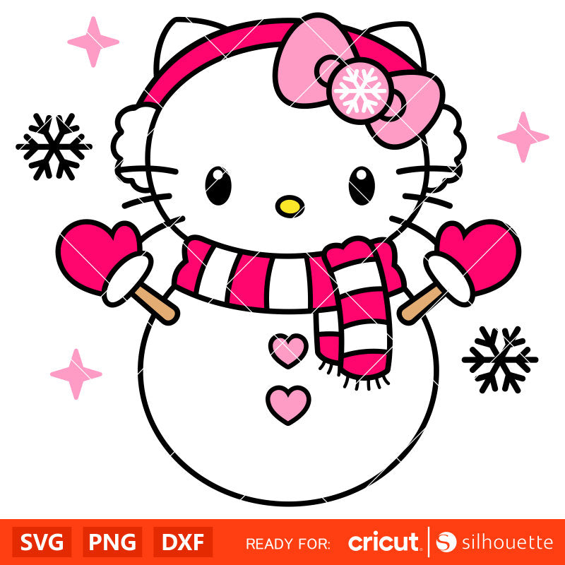Hello Kitty Cute Snowman Svg, Christmas Svg, Sanrio Christmas Svg, Kawaii Svg, Cricut, Silhouette Vector Cut File