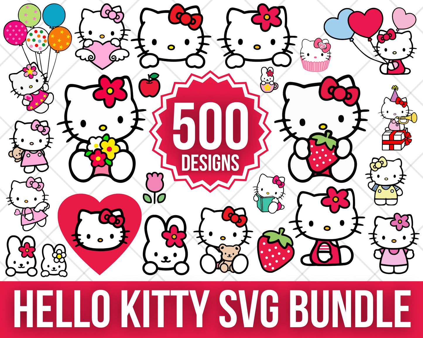 Hello Kitty Clipart Bundle, Hello Kitty SVG & PNG Files for Cricut / Silhouette