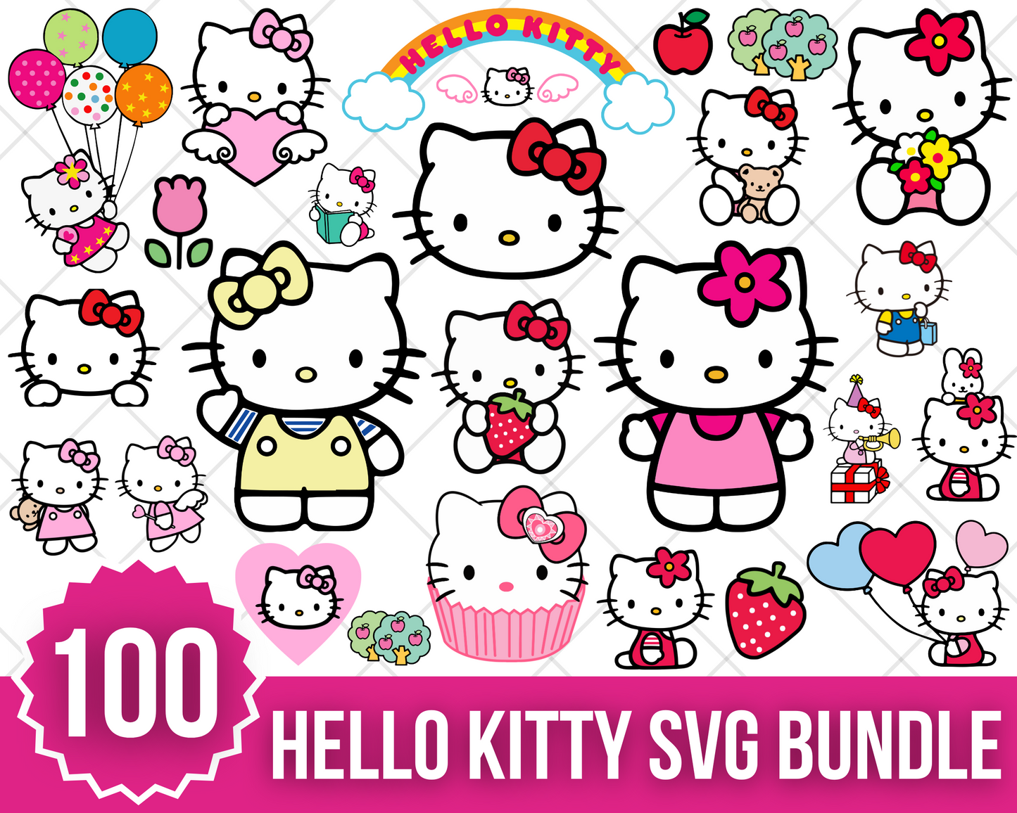 100 Hello Kitty Clipart, Hello Kitty SVG & PNG Files for Cricut / Silhouette