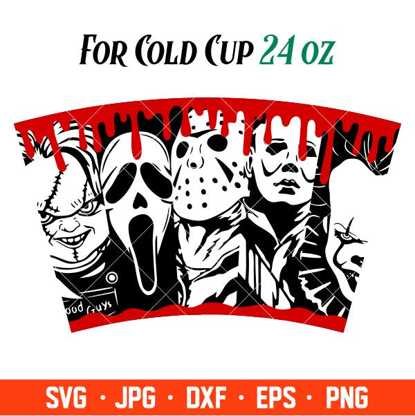 Horror Movie Characters Full Wrap Svg, Starbucks Svg, Coffee Ring Svg, Cold Cup Svg, Cricut, Silhouette Vector Cut File