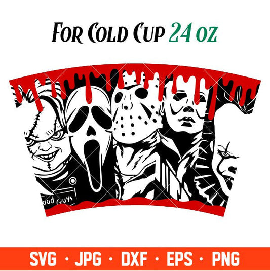 Horror Movie Characters Full Wrap Svg, Starbucks Svg, Coffee Ring Svg, Cold Cup Svg, Cricut, Silhouette Vector Cut File