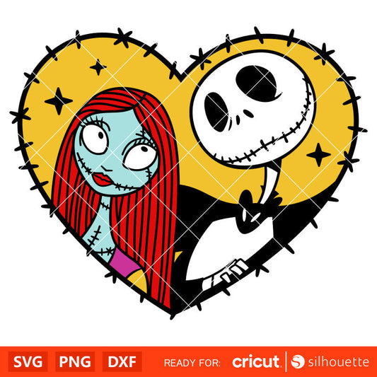 Jack & Sally Heart Svg, Nightmare Before Christmas Svg, Halloween Svg, Horror Movie Svg, Cricut, Silhouette Vector Cut File