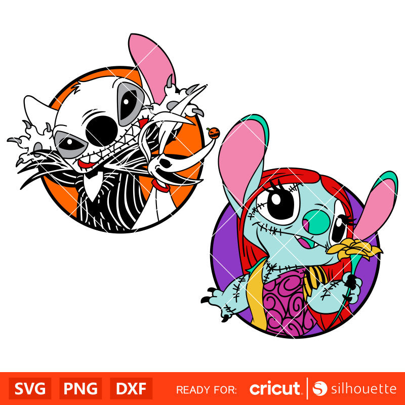 Jack & Sally Stitch Bundle Svg, Nightmare Before Christmas Svg, Halloween Svg, Disney Svg, Cricut, Silhouette Vector Cut File