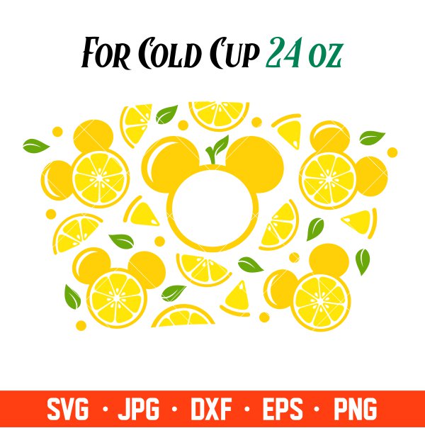 Lemon Mickey Mouse Full Wrap Svg, Starbucks Svg, Coffee Ring Svg, Cold Cup Svg, Cricut, Silhouette Vector Cut File