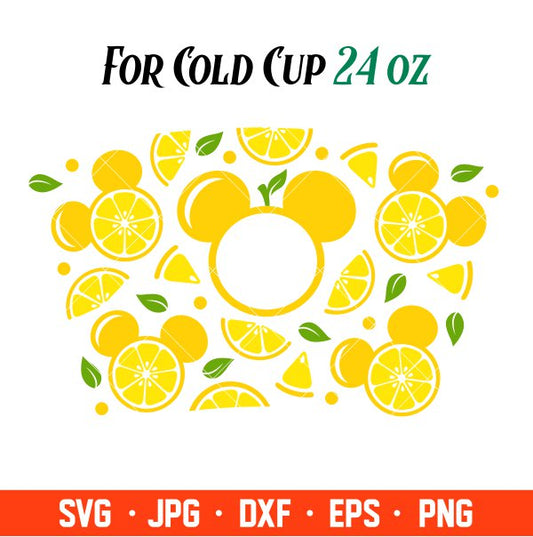 Lemon Mickey Mouse Full Wrap Svg, Starbucks Svg, Coffee Ring Svg, Cold Cup Svg, Cricut, Silhouette Vector Cut File