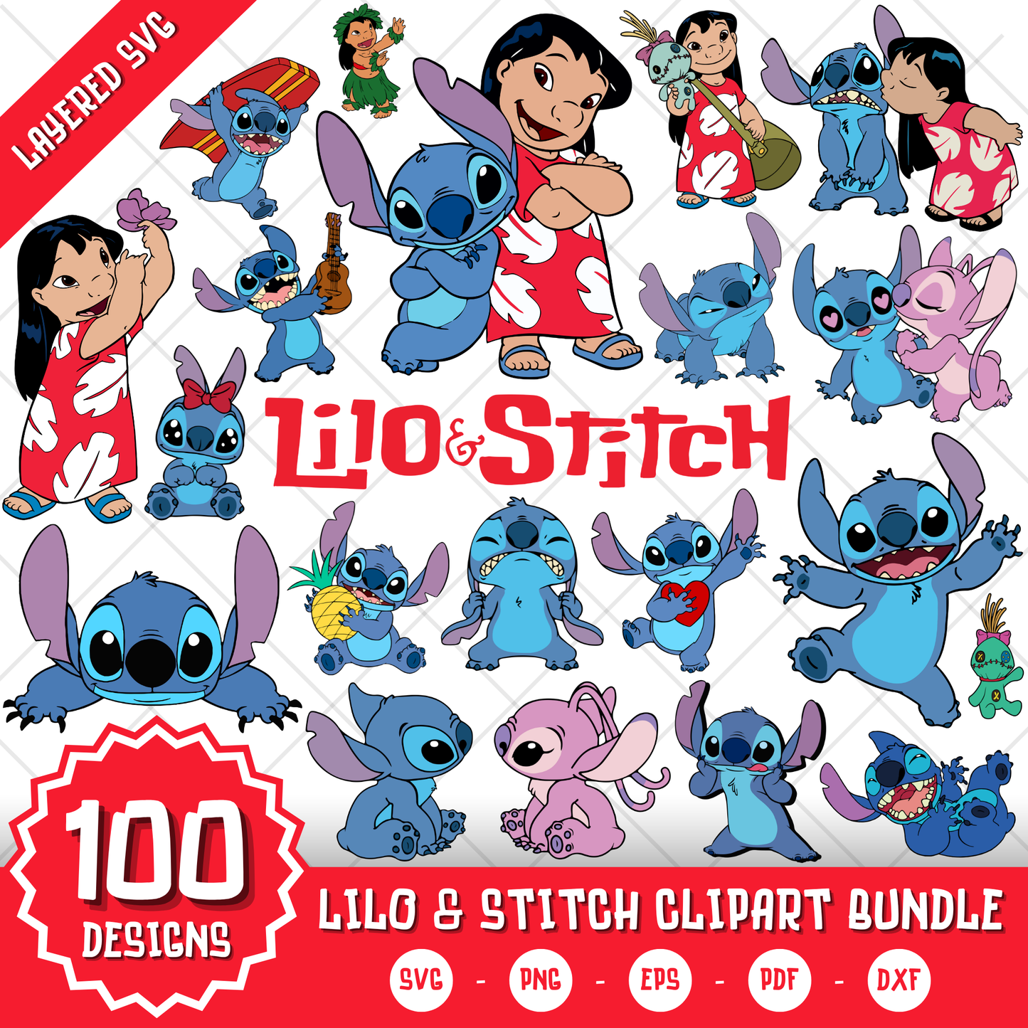Lilo & Stitch Clipart Bundle, Lilo and Stitch SVG & PNG Files for Cricut / Silhouette