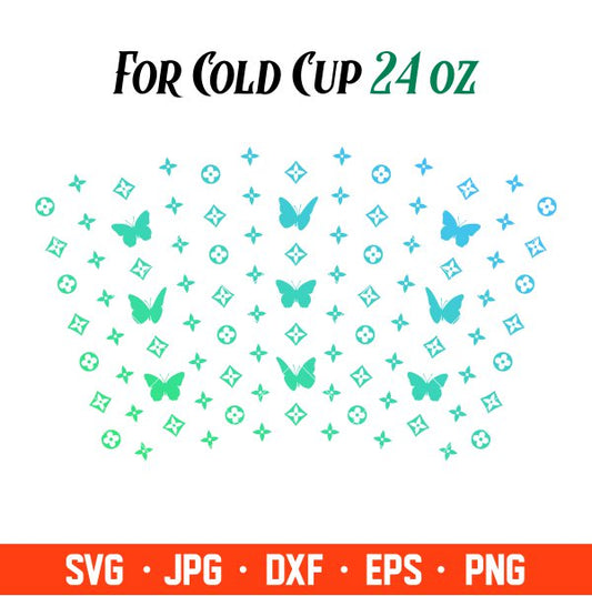 Butterfly Full Wrap Svg, Starbucks Svg, Coffee Ring Svg, Cold Cup Svg, Cricut, Silhouette Vector Cut File