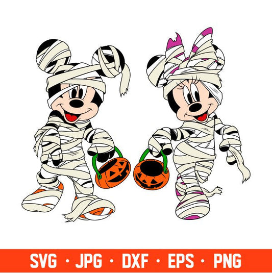 Halloween Mummy Mickey & Minnie Svg, Free Svg, Daily Freebies Svg, Cricut, Silhouette Vector Cut File