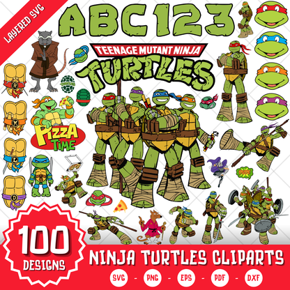 Ninja Turtles Clipart Bundle, Ninja Turtles SVG & PNG Files for Cricut / Silhouette