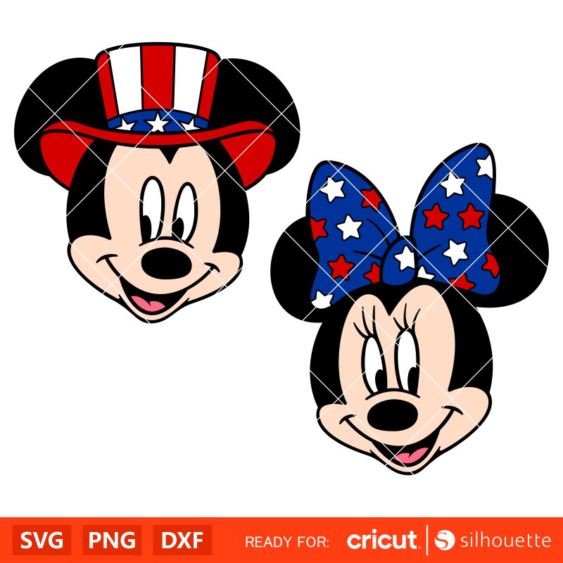 Patriotic Mickey & Minnie Bundle Svg, 4th of July Svg, Independence Day Svg, Disney Svg, Cricut, Silhouette Vector Cut File