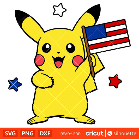 Patriotic Pikachu Svg, 4th of July Svg, Independence Day Svg, USA Svg, Cricut, Silhouette Vector Cut File