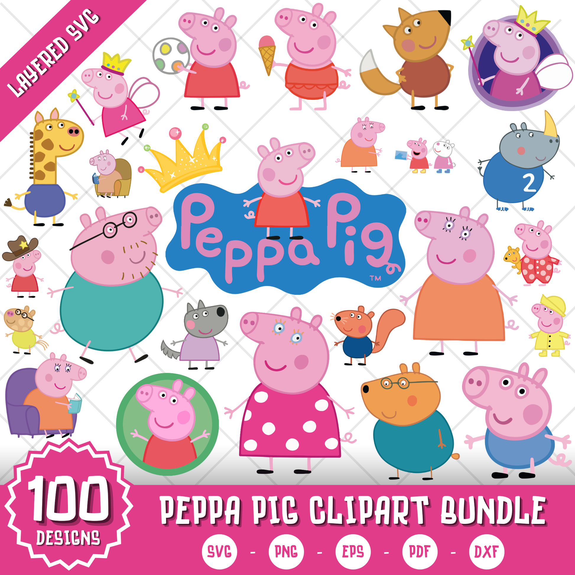 Peppa Pig Clipart Bundle, Peppa Pig SVG & PNG Files for Cricut  Silhouette