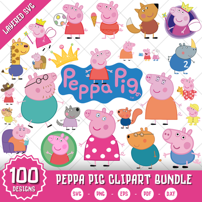Peppa Pig Clipart Bundle, Peppa Pig SVG & PNG Files for Cricut  Silhouette