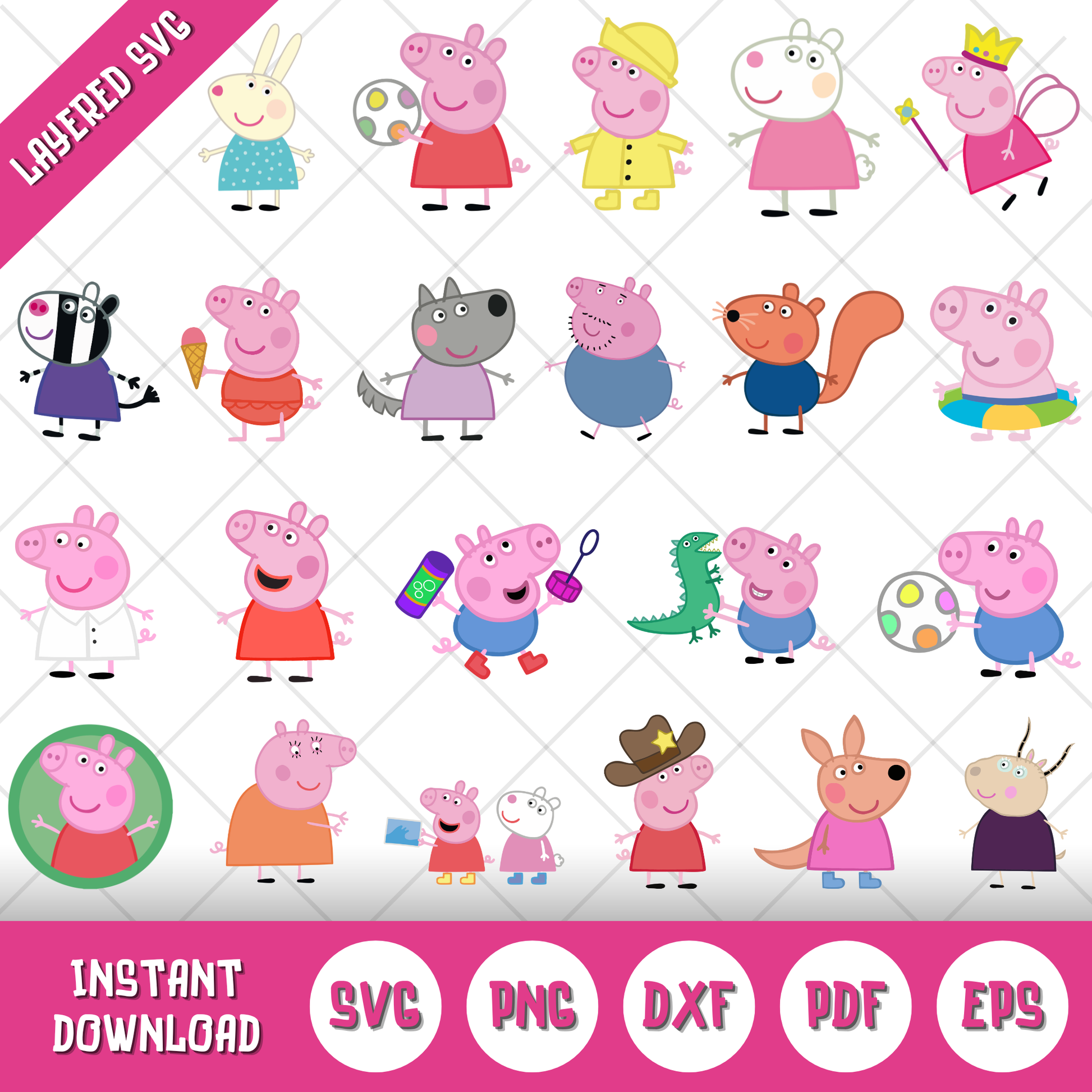Peppa Pig Clipart Bundle, Peppa Pig SVG & PNG Files for Cricut  Silhouette
