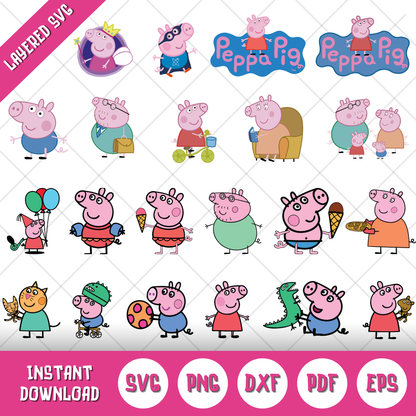 Peppa Pig Clipart Bundle, Peppa Pig SVG & PNG Files for Cricut  Silhouette