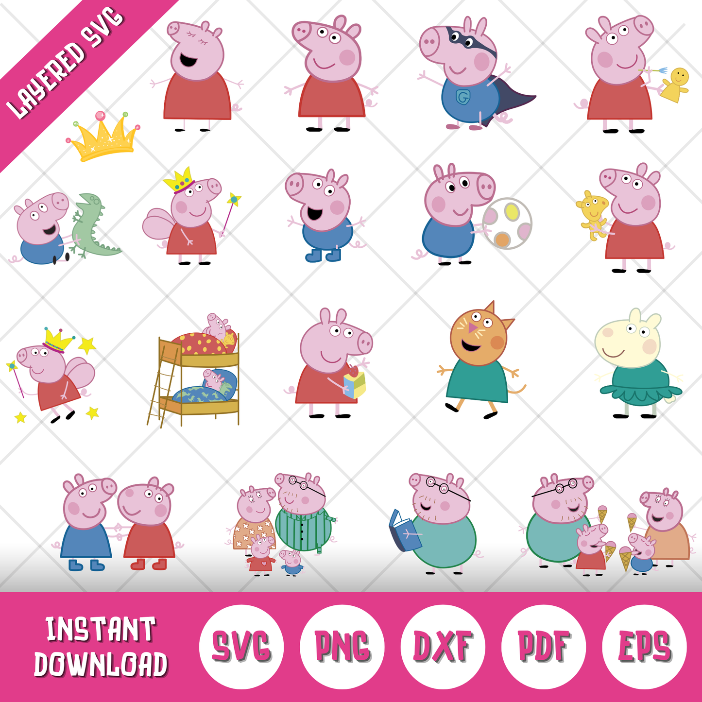 Peppa Pig Clipart Bundle, Peppa Pig SVG & PNG Files for Cricut  Silhouette