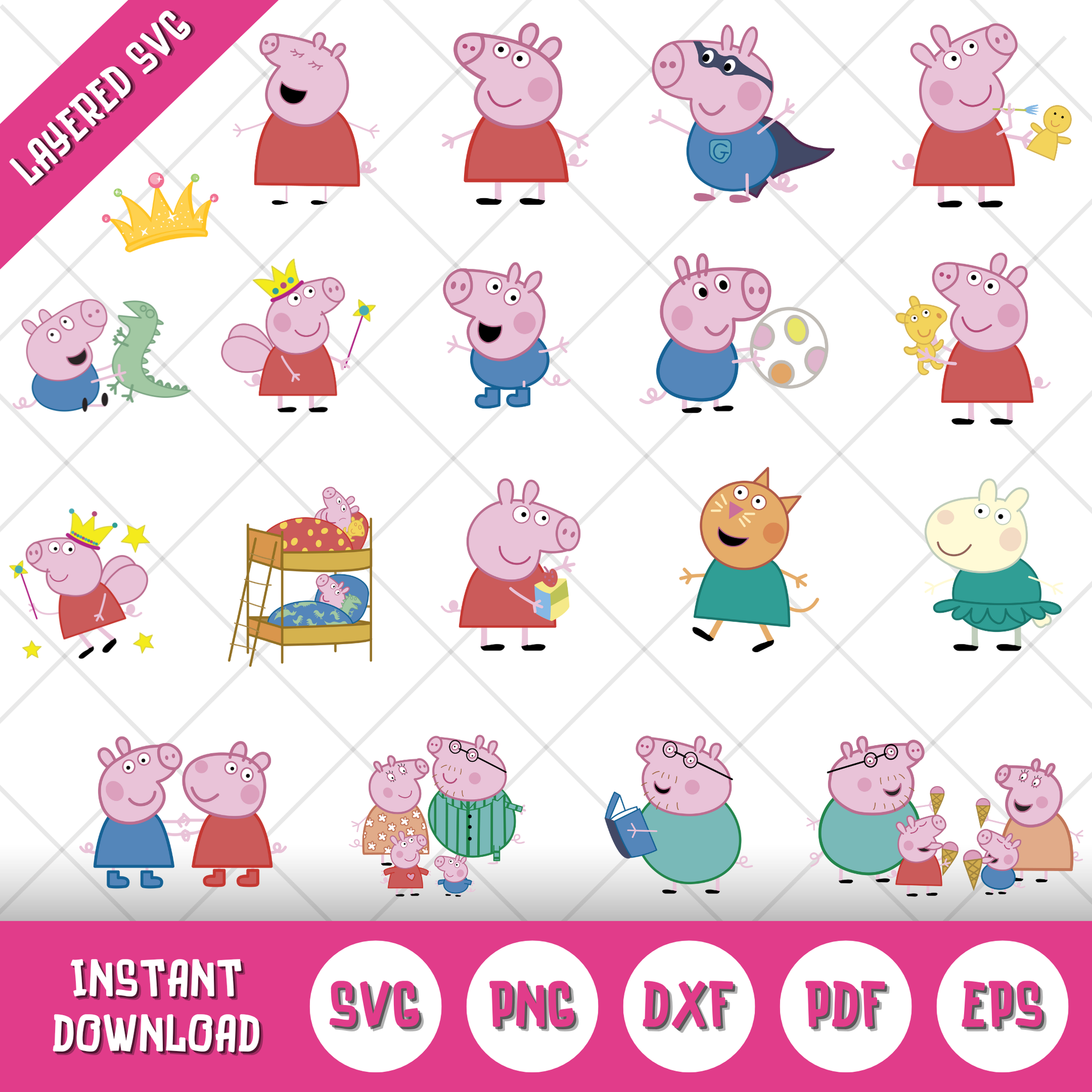 Peppa Pig Clipart Bundle, Peppa Pig SVG & PNG Files for Cricut  Silhouette