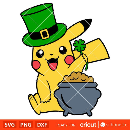 Pikachu St Patricks Day Svg, St. Patrick’s Day Svg, Lucky Clover Svg, Pokemon Svg, Cricut, Silhouette Vector Cut File