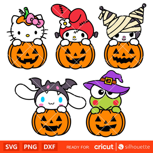 Halloween Hello Kitty SVG, Pumpkin Hello Kitty Clipart, SVG & PNG Files for Cricut /  Silhouette