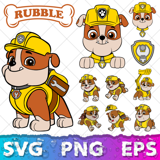 Rubble Paw Patrol Clipart Bundle, Rubble SVG & PNG Files for Cricut / Silhouette