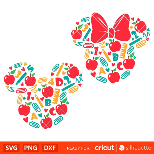 School Teacher Mickey & Minnie Svg, School Svg, Teacher Life Svg, Graduation Svg, Cricut, Silhouette Vector Cut File