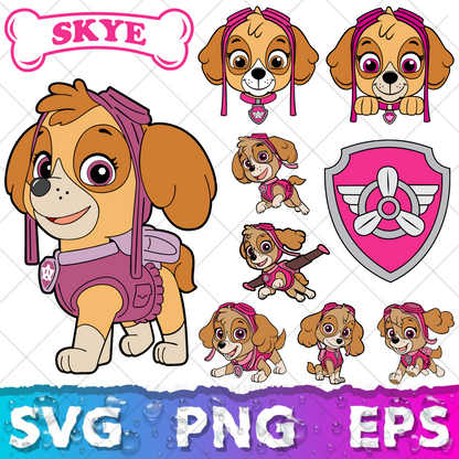 Skye Paw Patrol Clipart Bundle, Skye SVG & PNG Files for Cricut / Silhouette