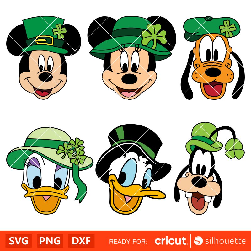 St. Patrick Mickey & Friends Bundle Svg, Lucky Svg, St. Patrick’s Day Svg, Disney Svg, Cricut, Silhouette Vector Cut File