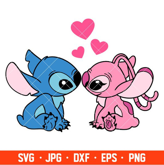 Stitch and Angel Svg, Love Svg, Valentine’s Day Svg, Disney Svg, Cricut, Silhouette Vector Cut File