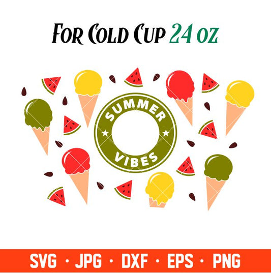 Summer Vibes Full Wrap Svg, Starbucks Svg, Coffee Ring Svg, Cold Cup Svg, Cricut, Silhouette Vector Cut File