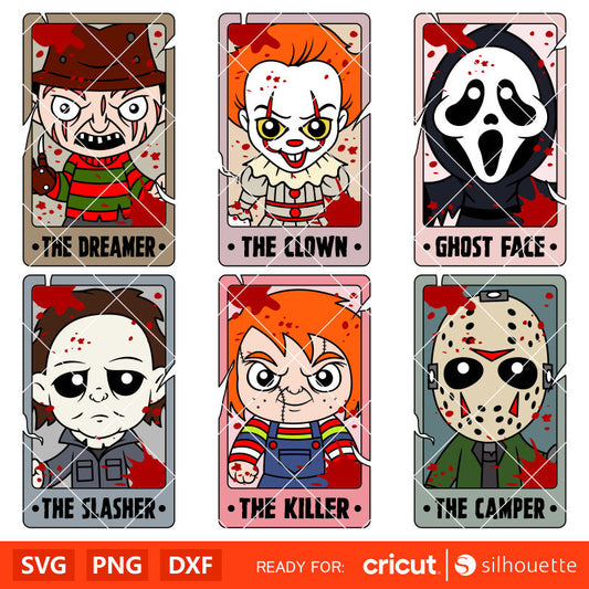 Tarot Card Horror Characters Bundle Svg, Horror Friends Svg, Halloween Svg, Horror Movie Svg, Cricut, Silhouette Vector Cut File