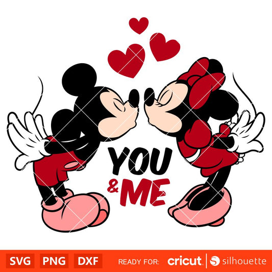 You & Me Mickey & Minnie Kiss Svg, Love Svg, Valentine’s Day Svg, Disney Svg, Cricut, Silhouette Vector Cut File