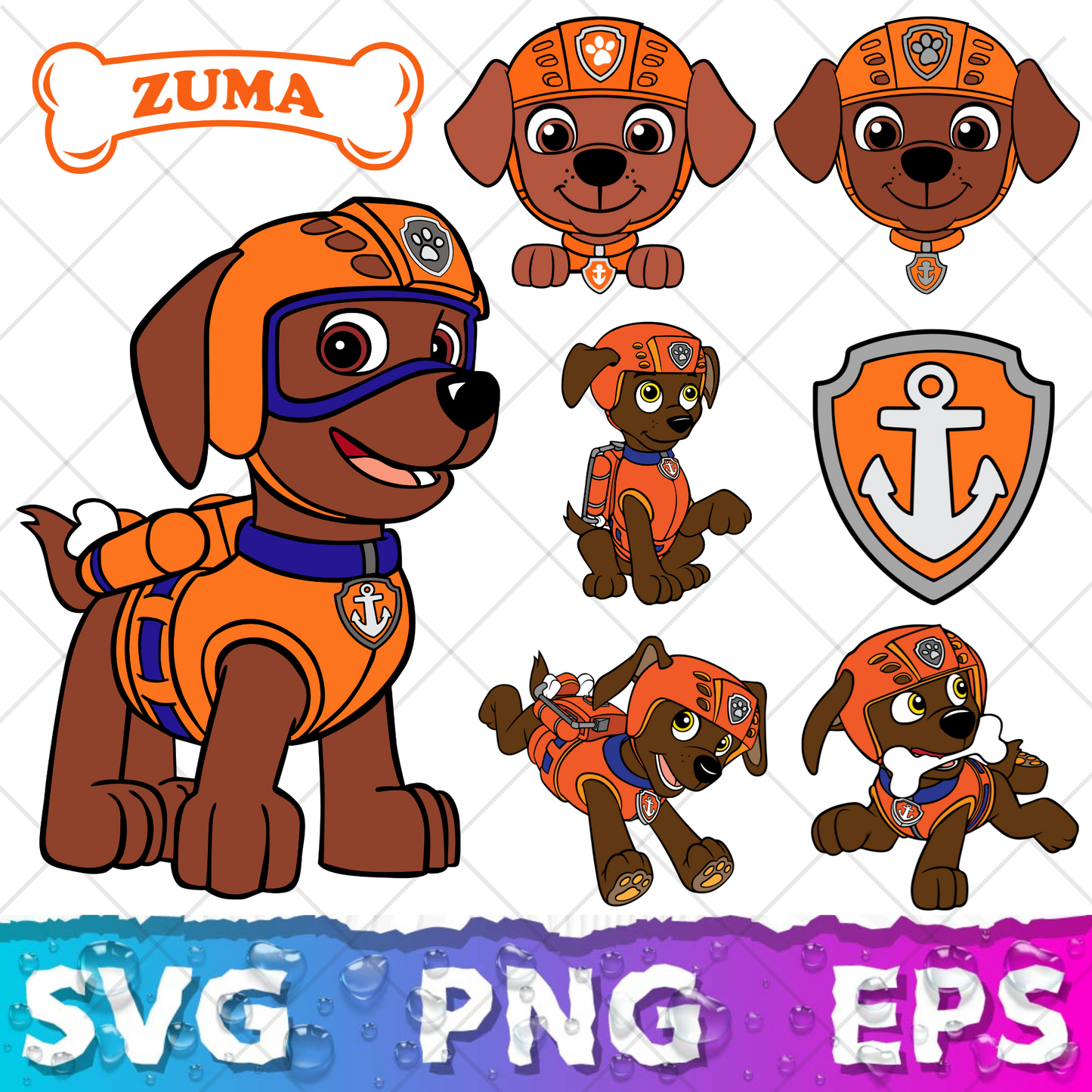 Zuma Paw Patrol Clipart Bundle, Pup Zuma SVG & PNG Files for Cricut / Silhouette