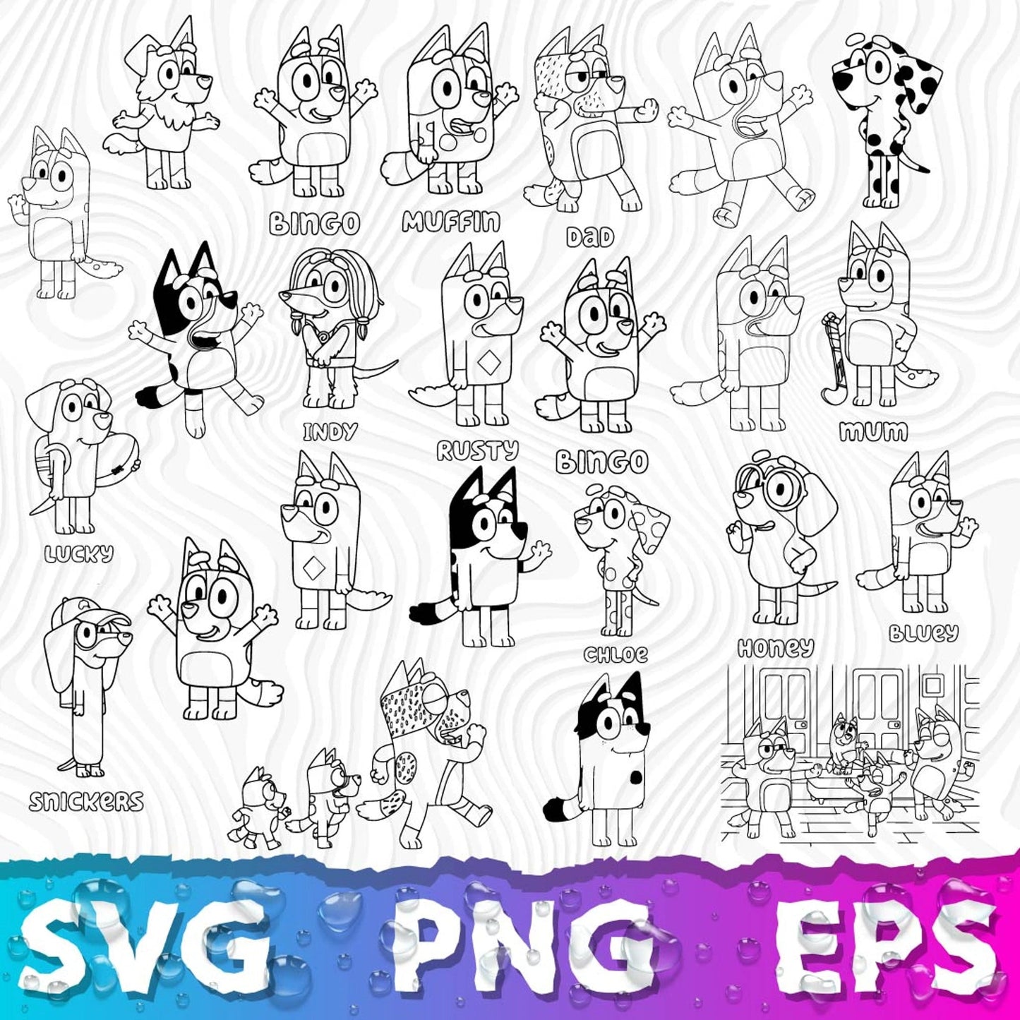 Bluey Clipart Bundle, 200 Bluey SVG & PNG Files for Cricut / Silhouette